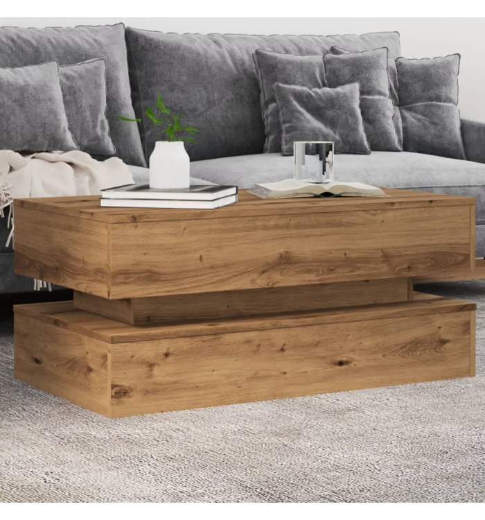 Table basse avec lumières LED chêne artisanal 90x50x40 cm | Mobilier & Déco