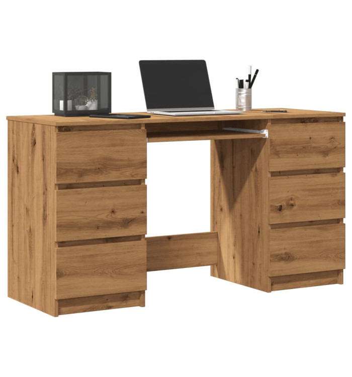 Bureau chêne artisanal 140x50x77 cm bois d'ingénierie | Mobilier & Déco