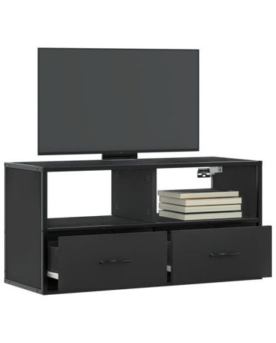 Meuble TV noir 80x31x39,5 cm bois d'ingénierie et métal | Mobilier & Déco