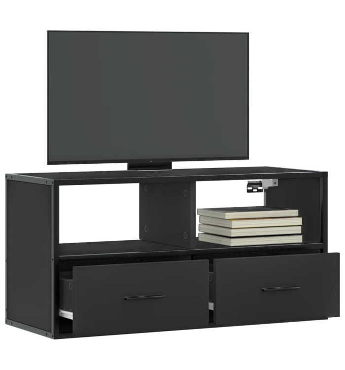 Meuble TV noir 80x31x39,5 cm bois d'ingénierie et métal | Mobilier & Déco