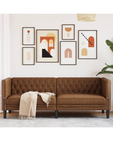 Canapé à 3 places Chesterfield marron similicuir daim | Mobilier & Déco