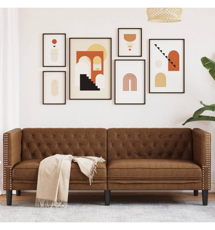 Canapé à 3 places Chesterfield marron similicuir daim | Mobilier & Déco