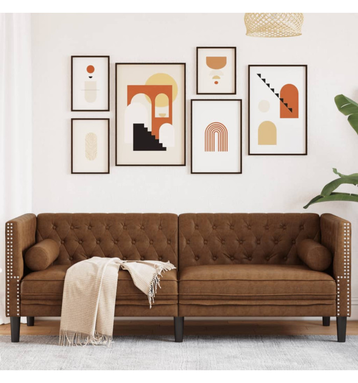 Canapé Chesterfield avec traversins 3 places similicuir daim | Mobilier & Déco