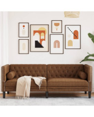 Canapé Chesterfield avec traversins 3 places similicuir daim | Mobilier & Déco