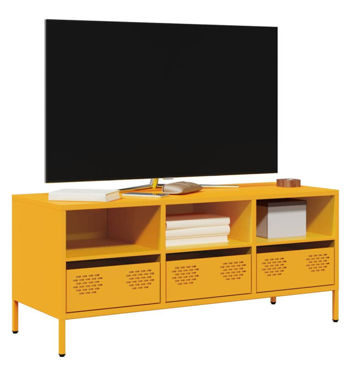 Meuble TV jaune moutarde 101,5x39x43,5 cm acier laminé à froid | Mobilier & Déco