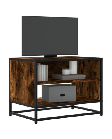 Meuble TV chêne fumé 61x40x46 cm bois d'ingénierie et métal | Mobilier & Déco