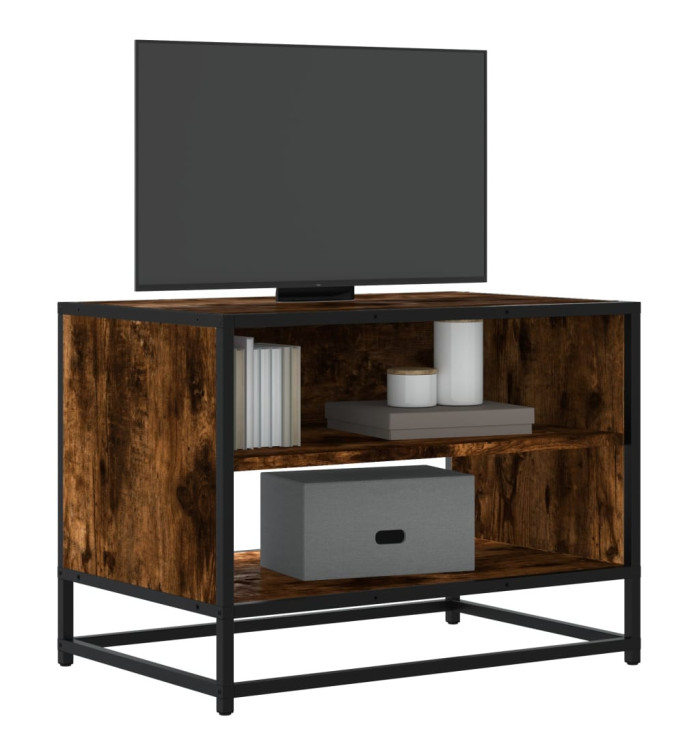 Meuble TV chêne fumé 61x40x46 cm bois d'ingénierie et métal | Mobilier & Déco