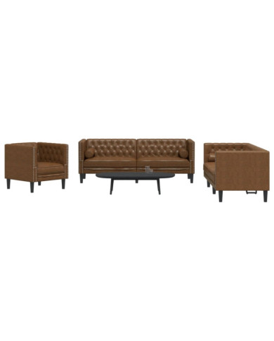 Ensemble de canapé Chesterfield et traversins 3 pcs marron | Mobilier & Déco