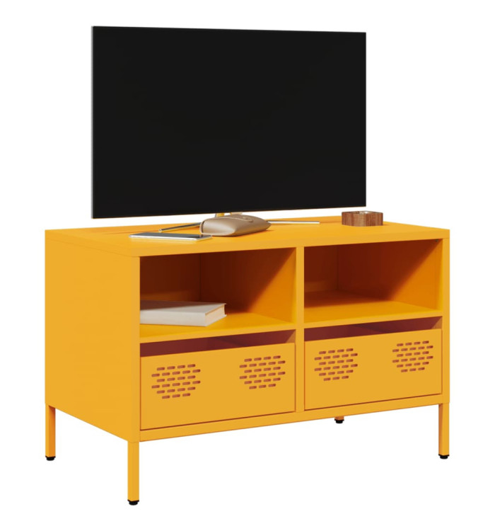 Meuble TV jaune moutarde 68x39x43,5 cm acier laminé à froid | Mobilier & Déco