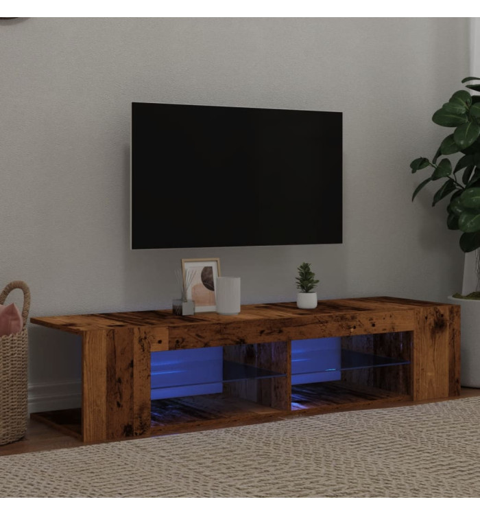 Meuble TV avec lumières LED vieux bois bois d'ingénierie | Mobilier & Déco