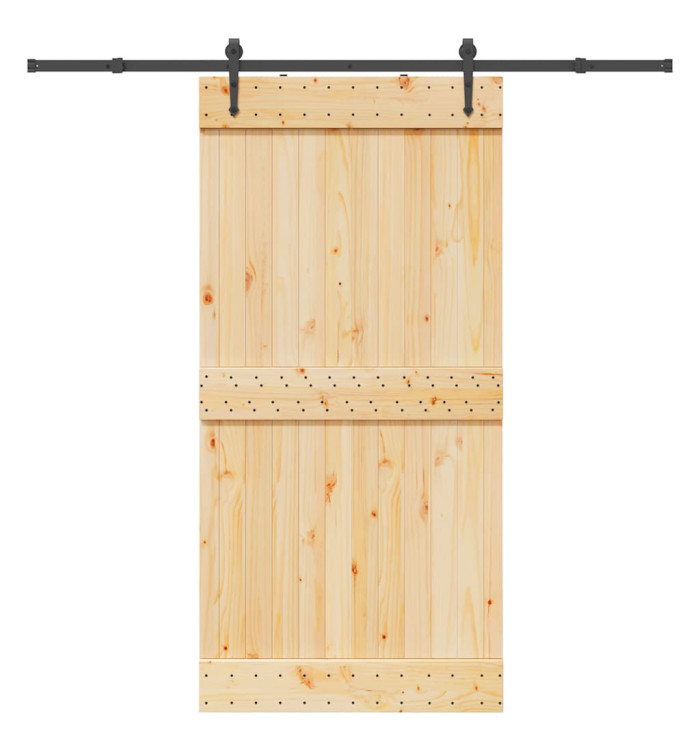 Porte coulissante et kit de quincaillerie 100x210 cm pin massif | Mobilier & Déco