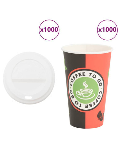 Tasses à café en papier avec couvercles 1000 pcs 16oz 400ml | Mobilier & Déco