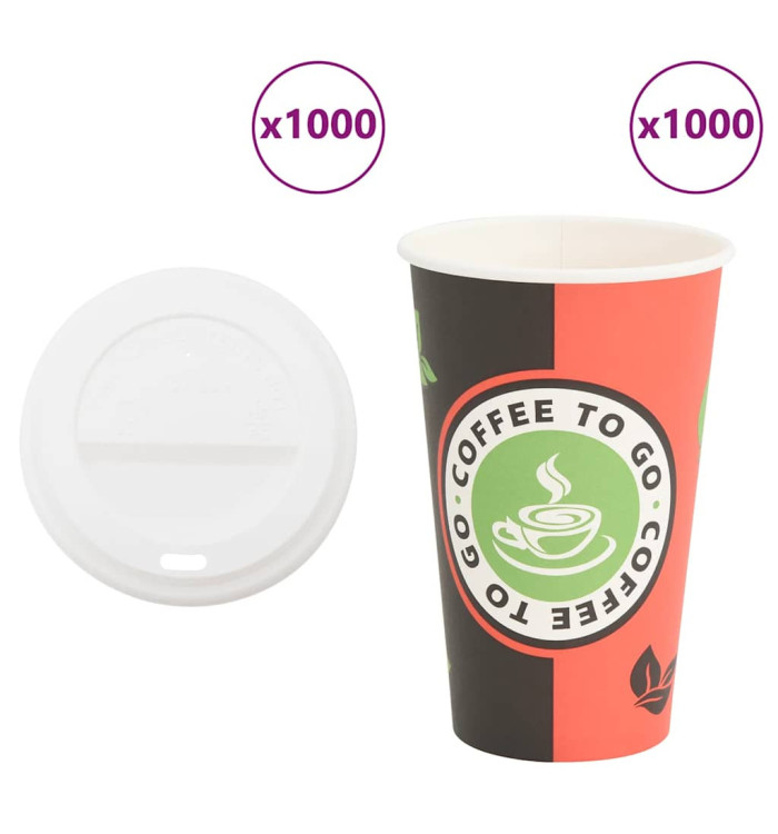 Tasses à café en papier avec couvercles 1000 pcs 16oz 400ml | Mobilier & Déco