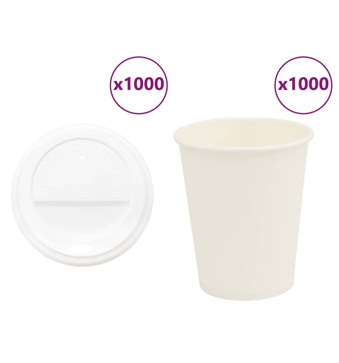 Tasses à café en papier avec couvercles 1000 pcs 8oz 200ml | Mobilier & Déco