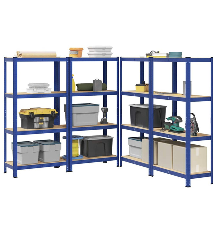 Étagères de rangement à 4 niveaux 4 pcs acier bois d'ingénierie | Mobilier & Déco