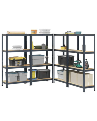 Étagères de rangement à 4 niveaux 4 pcs acier bois d'ingénierie | Mobilier & Déco