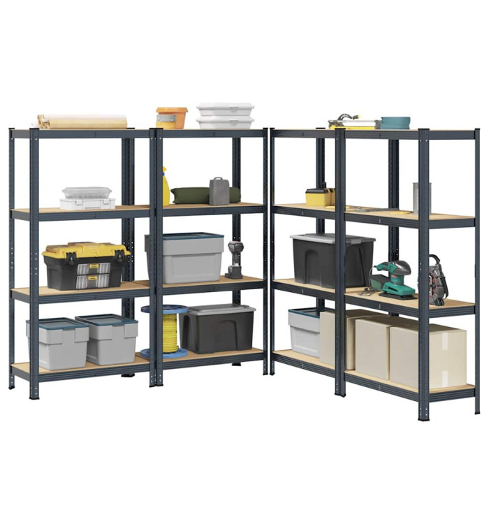Étagères de rangement à 4 niveaux 4 pcs acier bois d'ingénierie | Mobilier & Déco