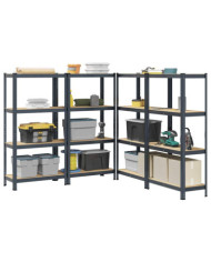 Étagères de rangement à 4 niveaux 4 pcs acier bois d'ingénierie | Mobilier & Déco