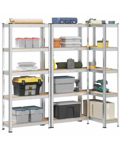 Étagères de rangement à 5 niveaux 3 pcs acier bois d'ingénierie | Mobilier & Déco