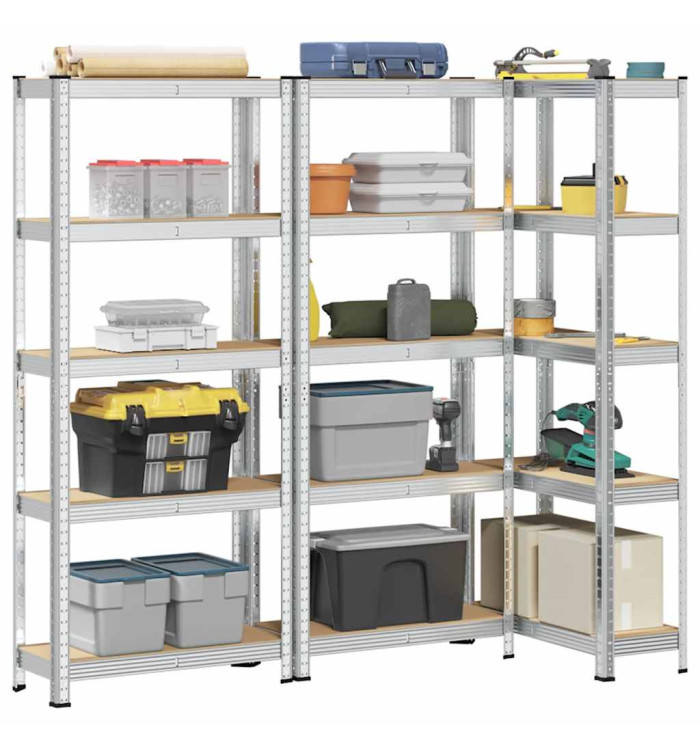 Étagères de rangement à 5 niveaux 3 pcs acier bois d'ingénierie | Mobilier & Déco