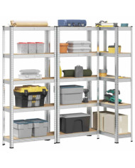 Étagères de rangement à 5 niveaux 3 pcs acier bois d'ingénierie | Mobilier & Déco