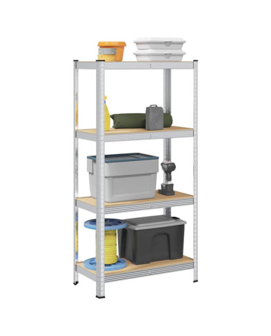 Étagère de rangement 4 niveaux Argenté Acier et bois ingénierie | Mobilier & Déco