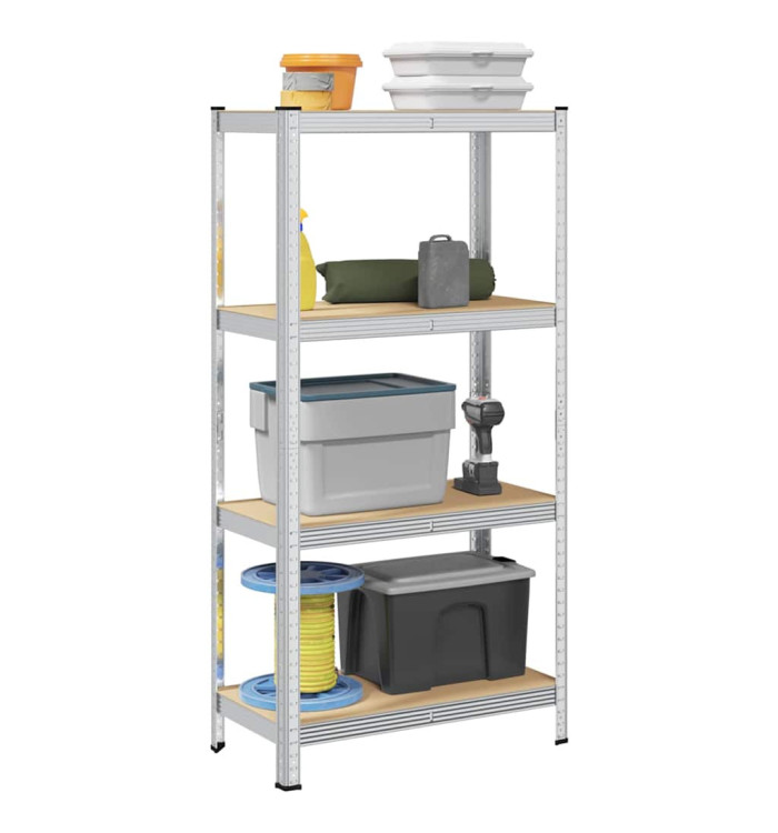 Étagère de rangement 4 niveaux Argenté Acier et bois ingénierie | Mobilier & Déco