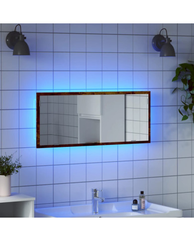 Miroir de salle de bain à LED chêne fumé bois d'ingénierie | Mobilier & Déco