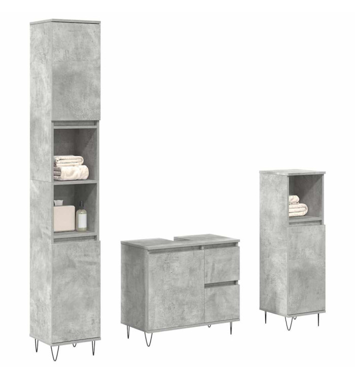 Ensemble de meubles de salle de bain 3 pcs gris béton | Mobilier & Déco