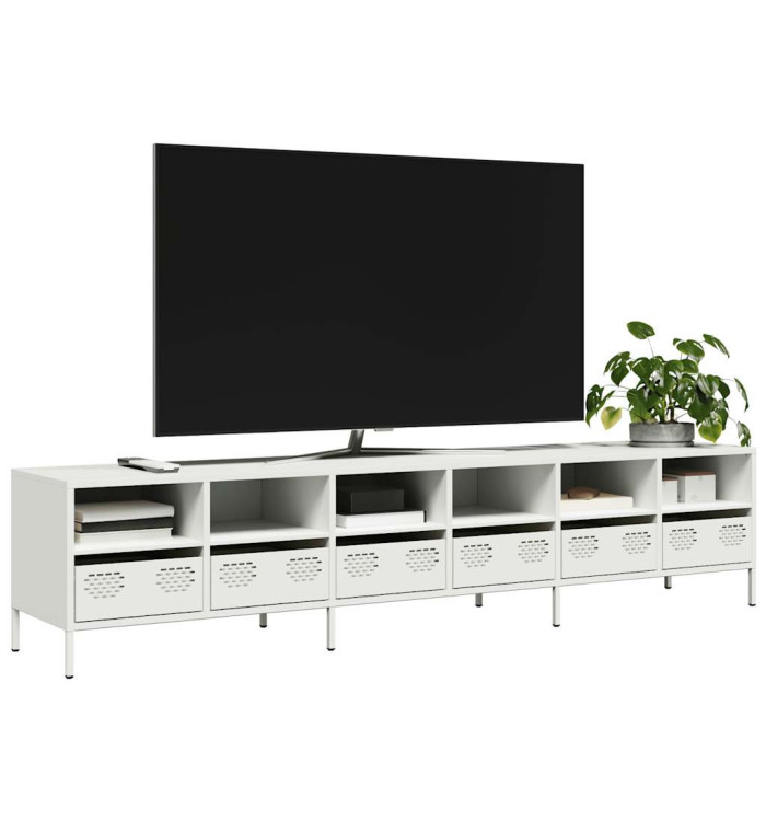 Meuble TV blanc 202x39x43,5 cm acier laminé à froid | Mobilier & Déco