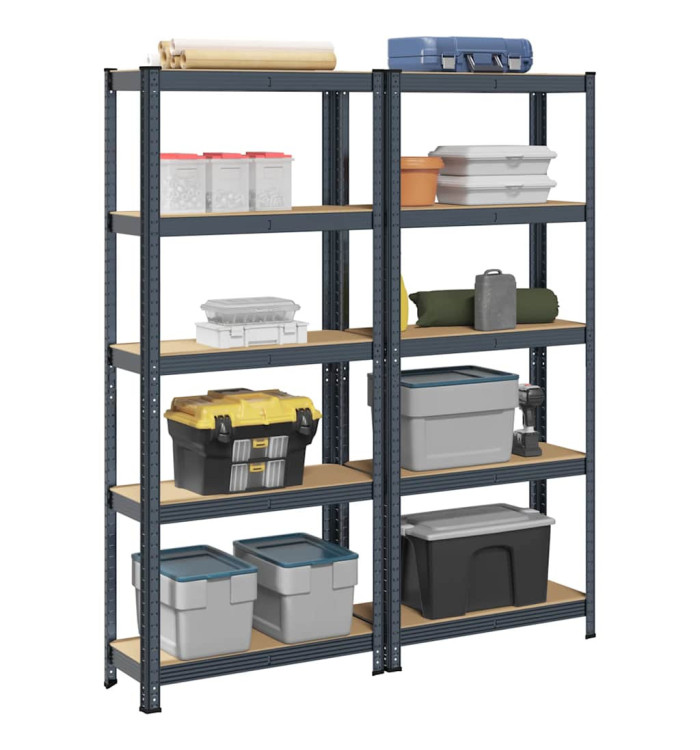 Étagères de rangement 5 niveaux 2 pcs Anthracite Acier et bois | Mobilier & Déco