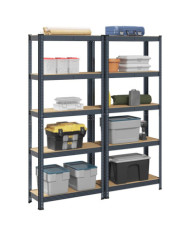 Étagères de rangement 5 niveaux 2 pcs Anthracite Acier et bois | Mobilier & Déco
