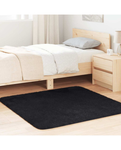 Tapis shaggy à poils longs NAVARRA noir 120x120 cm polyester | Mobilier & Déco