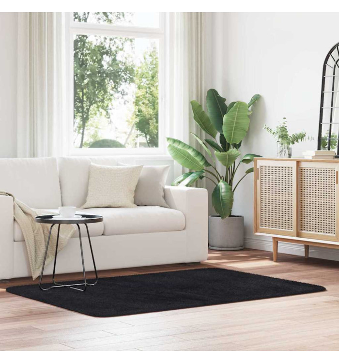 Tapis shaggy à poils longs NAVARRA noir 120x170 cm polyester | Mobilier & Déco