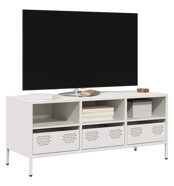 Meuble TV blanc 101,5x39x43,5 cm acier laminé à froid | Mobilier & Déco