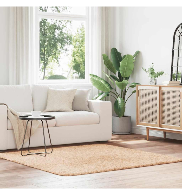 Tapis shaggy à poils longs NAVARRA beige 160x160 cm polyester | Mobilier & Déco