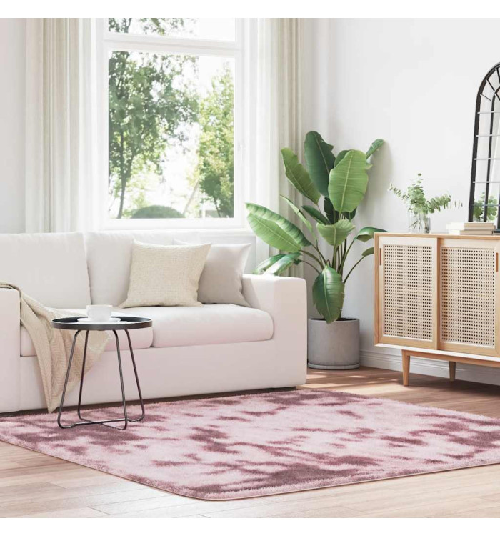 Tapis Shaggy à poils longs NAVARRA rose poudré 200x200 cm | Mobilier & Déco