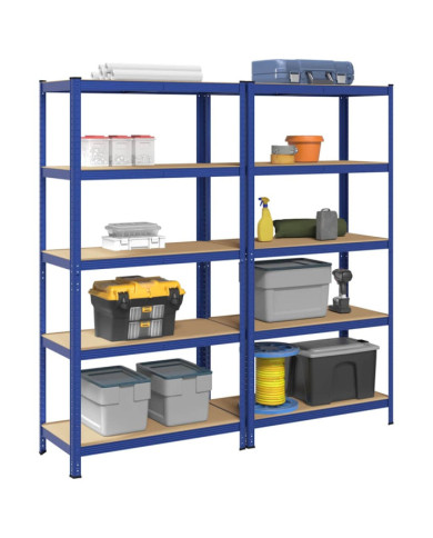 Étagères de rangement à 5 niveaux 2 pcs Bleu Acier et bois | Mobilier & Déco