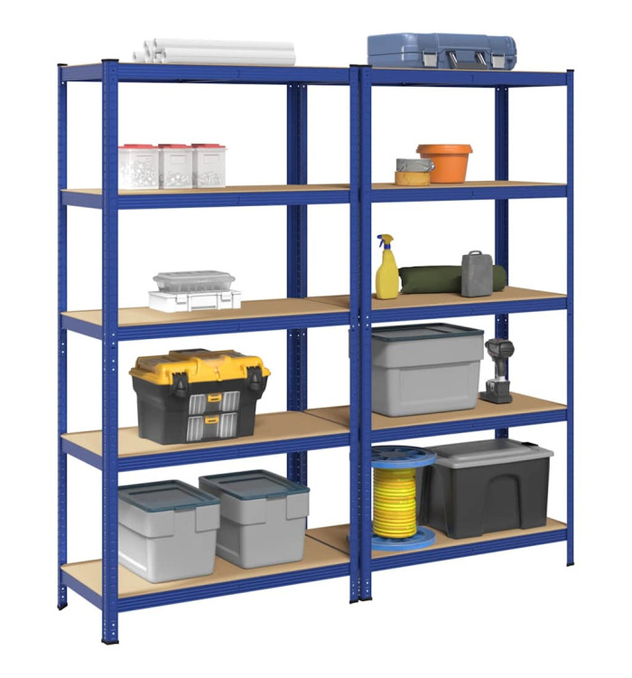 Étagères de rangement à 5 niveaux 2 pcs Bleu Acier et bois | Mobilier & Déco