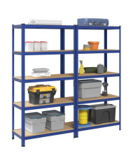 Étagères de rangement à 5 niveaux 2 pcs Bleu Acier et bois | Mobilier & Déco