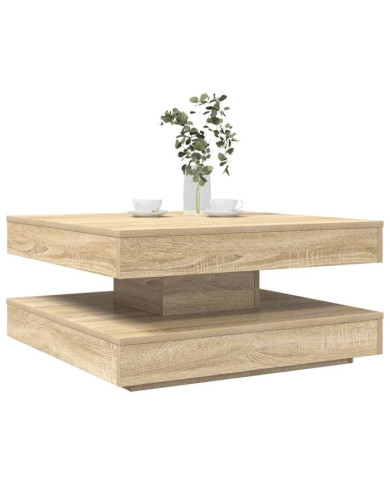 Table basse rotative à 360 degrés chêne sonoma 70x70x34,5 cm | Mobilier & Déco