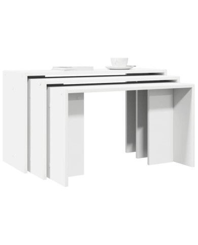 Tables gigognes 3 pcs blanc bois d'ingénierie | Mobilier & Déco