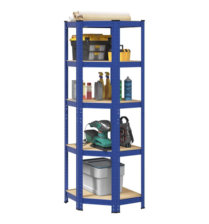 Étagère d'angle à 5 niveaux Bleu Acier et bois d'ingénierie | Mobilier & Déco