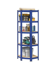 Étagère d'angle à 5 niveaux Bleu Acier et bois d'ingénierie | Mobilier & Déco