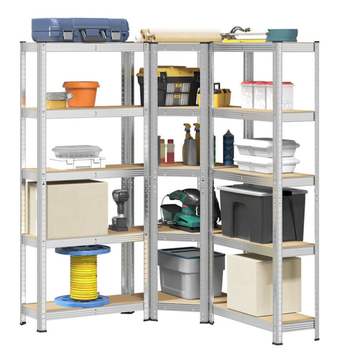 Ensemble d'étagères à 5 niveaux 3 pcs acier bois d'ingénierie | Mobilier & Déco