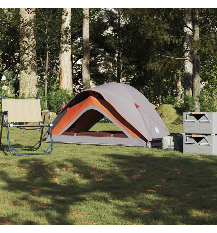 Tente de camping 1 personne gris et orange imperméable | Mobilier & Déco