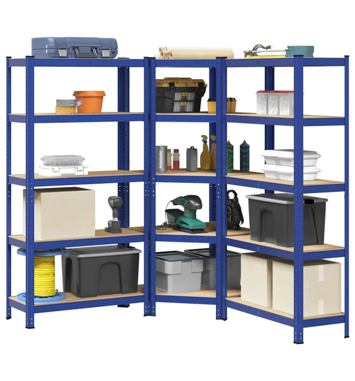 Ensemble d'étagères à 5 niveaux 3 pcs acier bois d'ingénierie | Mobilier & Déco
