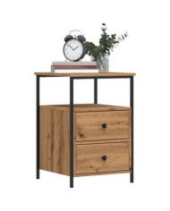 Table de chevet chêne artisanal 34x35,5x50 cm bois d'ingénierie | Mobilier & Déco