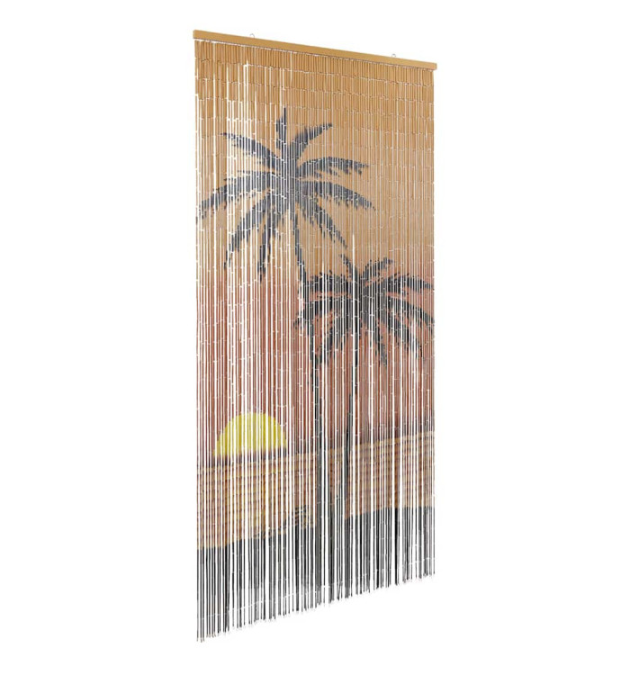 Rideau anti-insectes imprimé palmier 90x220 cm bambou | Mobilier & Déco