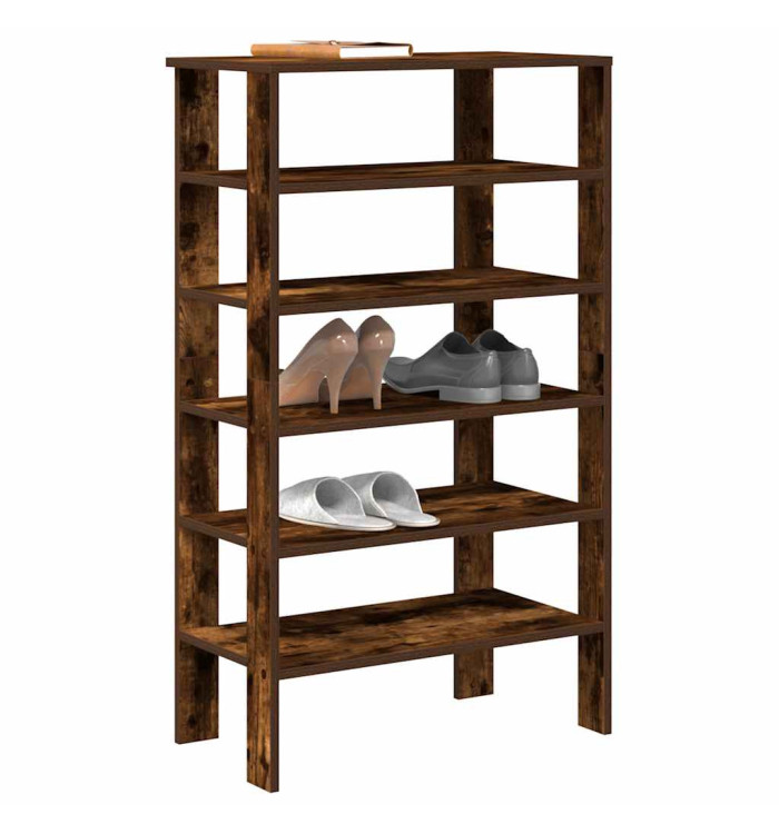 Étagère à chaussures chêne fumé 61x32x105 cm bois d'ingénierie | Mobilier & Déco
